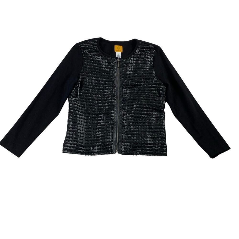 Ruby Road Black Zip Front Faux Leather Textured Jacket Size M